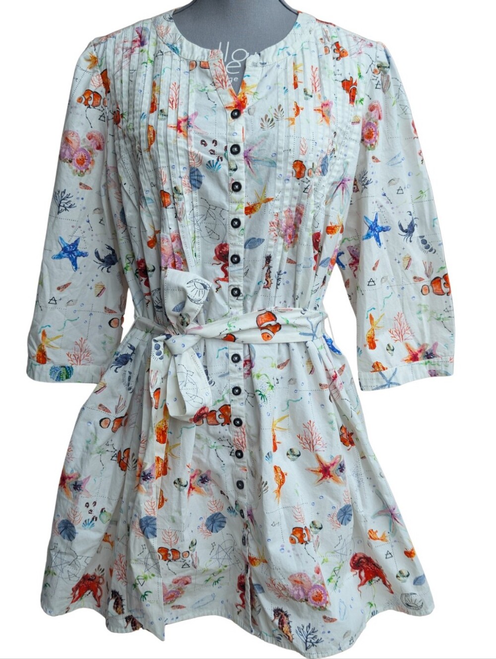 Wayward Fancies eShakti Nautical Ocean Sea Life Pleated Belted Shirtdress Custom